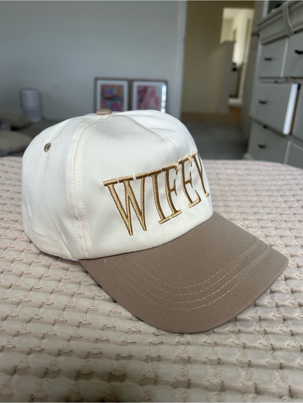 Wifey Embroidered Two-Tone Baseball Cap - Cream & Tan